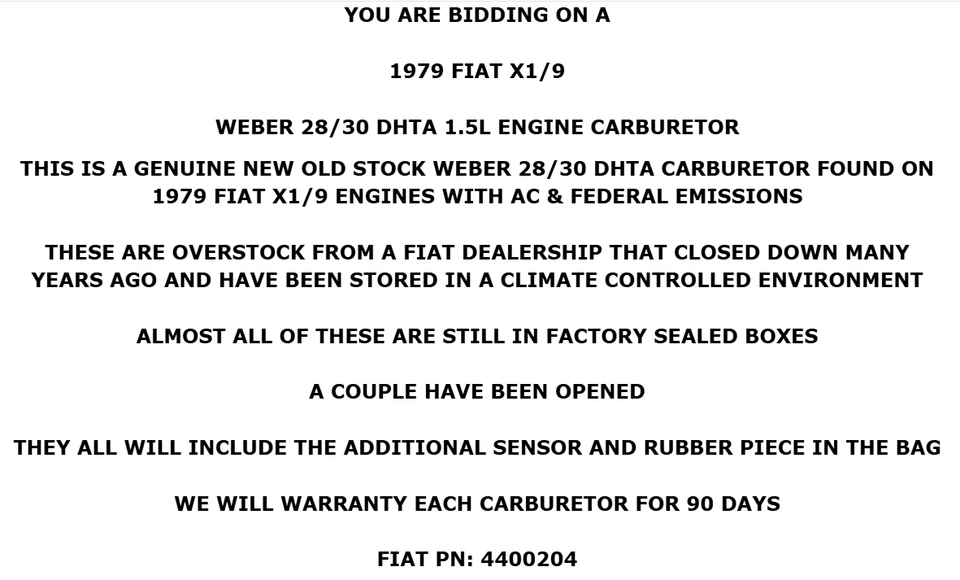 Nuevo de Lote Original! Carburador Fiat X1/9 1979 con aire acondicionado y emisiones de alimentación 28/30 DHTA 7/179 Foto 2 de 4