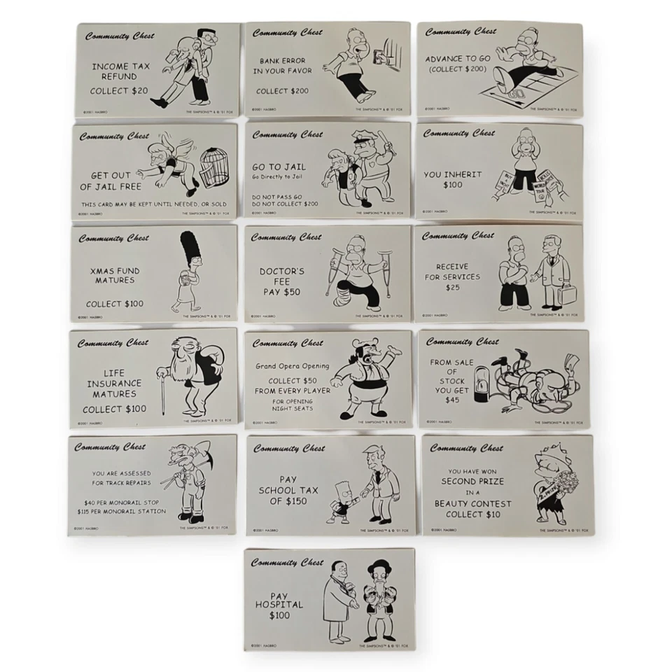 Juego de mesa Monopoly Los Simpson (2001): solo cartas de comunidad/oportunidad de repuesto Foto 3 de 3