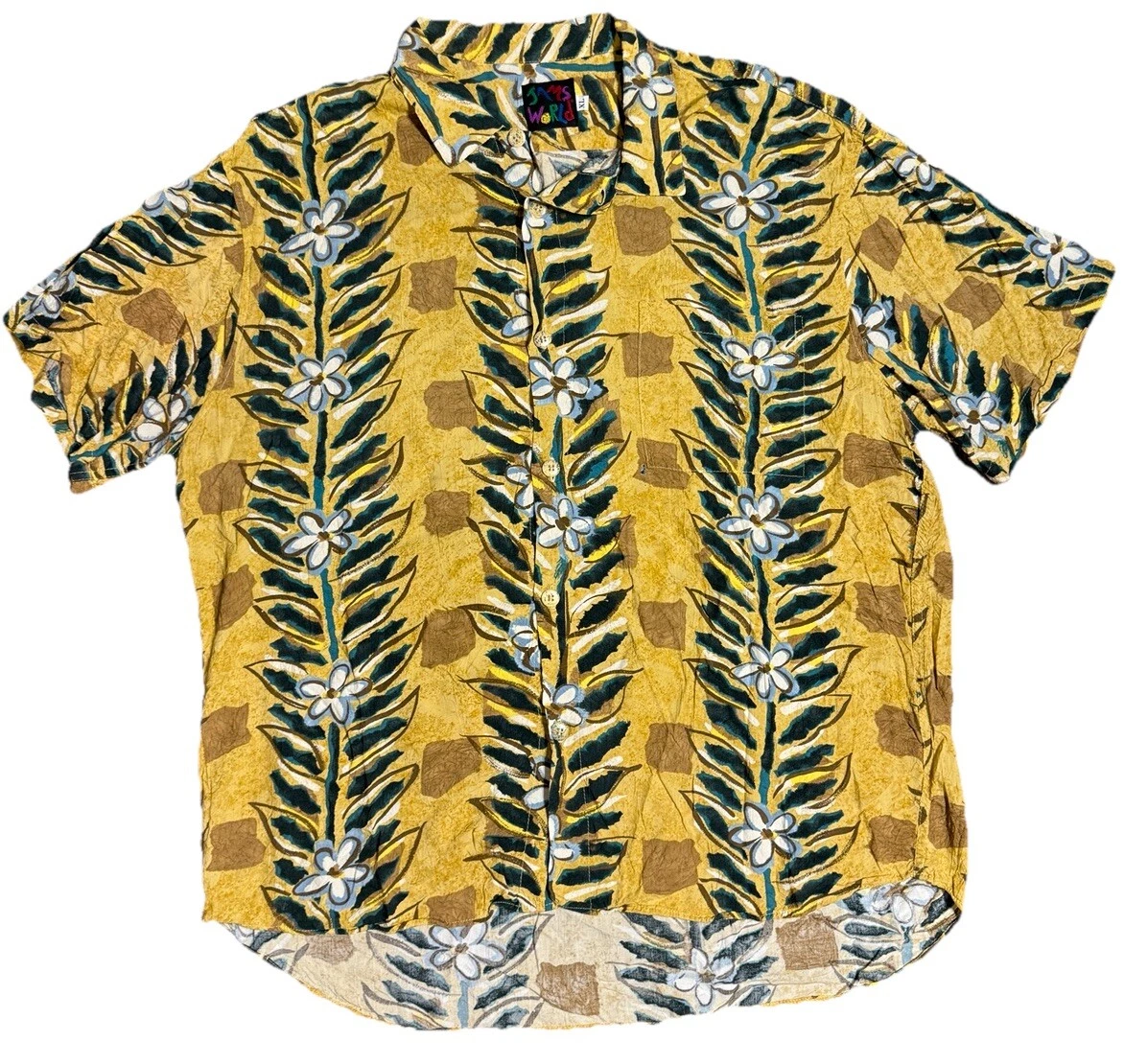 Jams World Hawaiian USA Floral Palm Abstract Art Button Up Shirt XL
