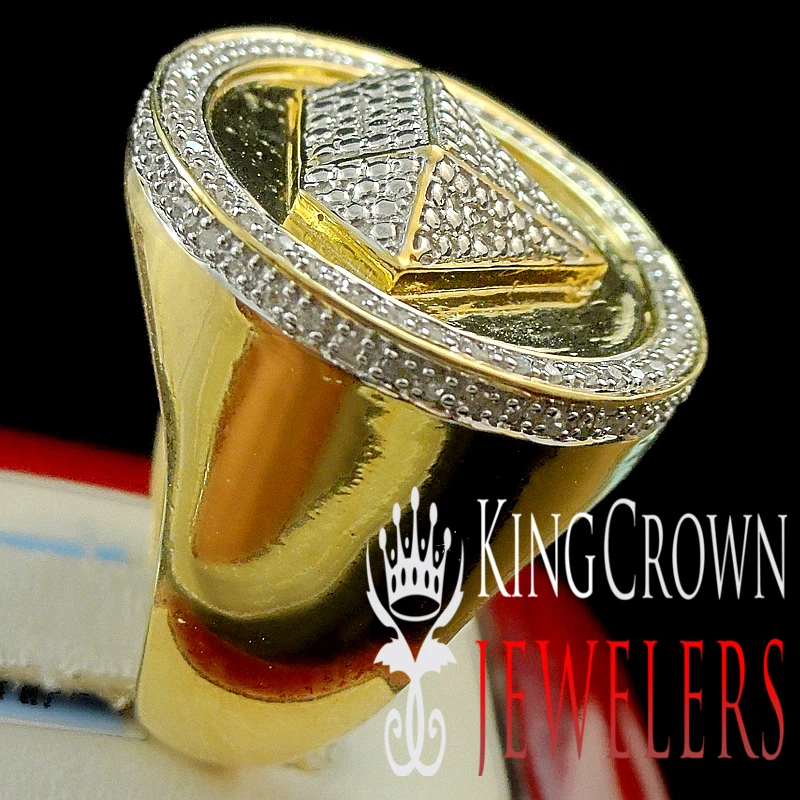 Mens Yellow Gold Finish Diamond Shape Fashion Designer Pinky Ring