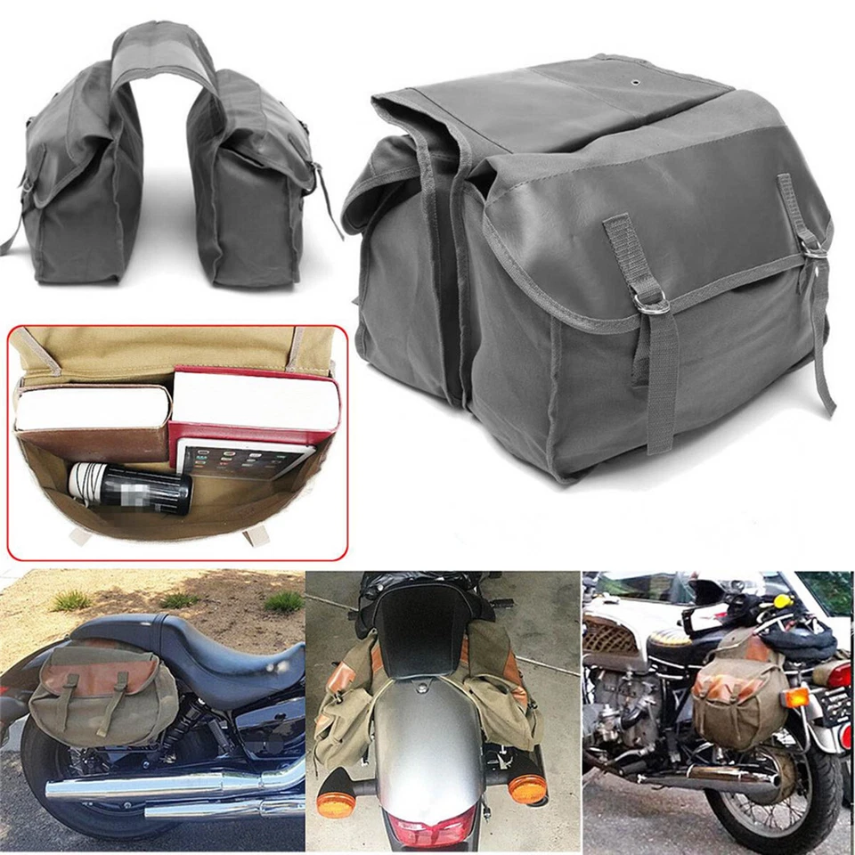 Bolsas de sillín de dos bolsillos bolsa de almacenamiento de lona trasera para almacenamiento de motocicletas bicicletas Foto 4 de 4