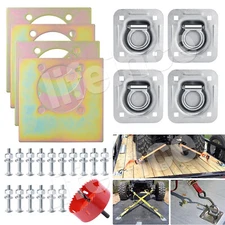 4 PCS Recessed Floor D-Ring Anchors W/ Backing Plate Cargo Trailer Tie Down US