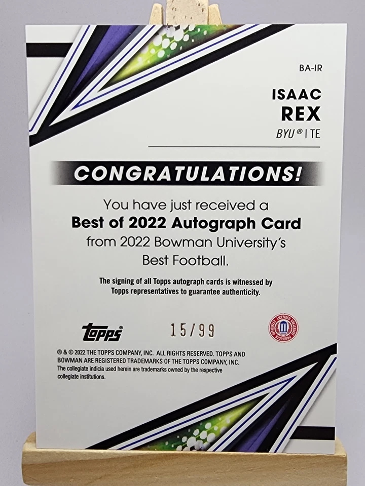 Isaac Rex 2022-23 Bowman's U Best 2022 Autograph Green BA-IR /99 Auto Cougars - Image 2 of 2