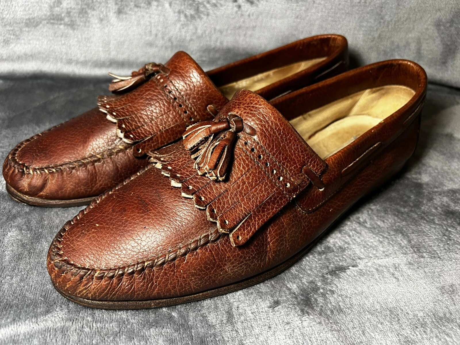 Rare mocassin homme vintage GUCCI années 70 80 marron à pompons taille 45,5 M/11,os