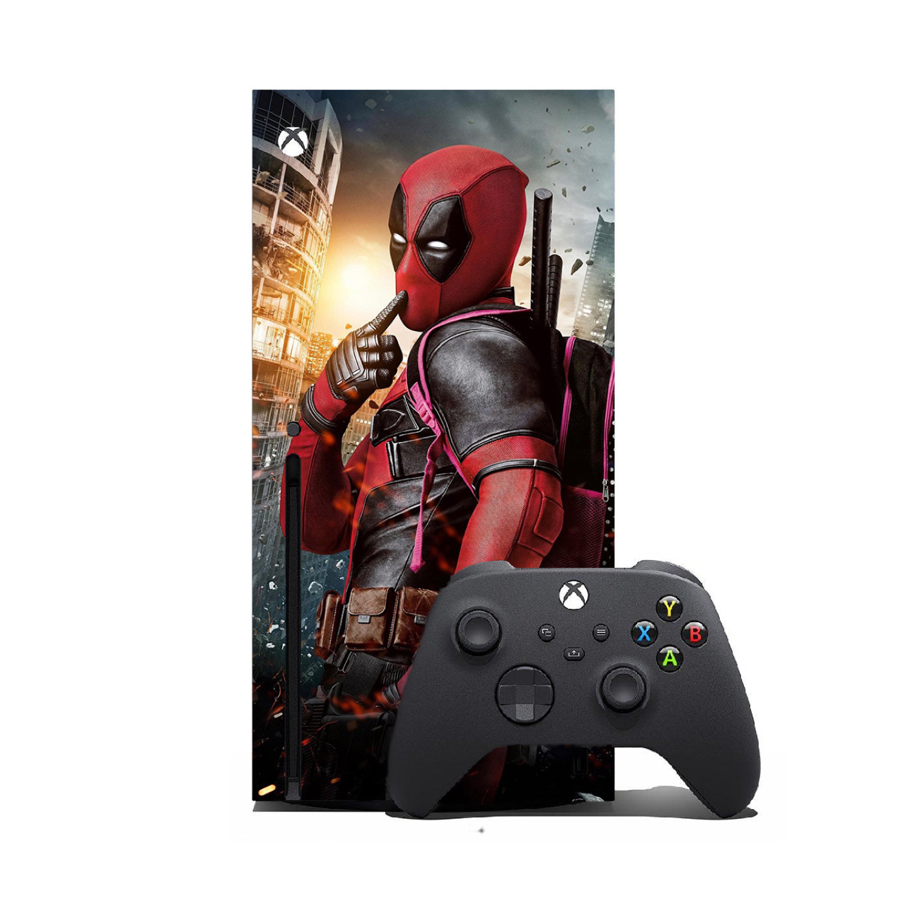 Xbox Series X Console Skin Vinyl Decal Deadpool DP Front Warp-image