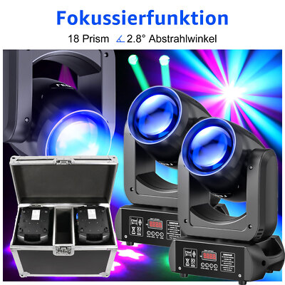 2x LED Moving Head +Case 18 Prisma 8 Goboes 200W Beam Bühnenlicht DMX Partylicht