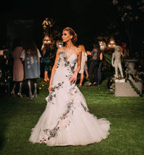 Vintage Sweetheart Wedding Dresses with Black Appliques Flowers Bridal Gowns