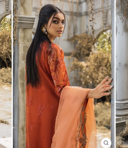 BATIK Original Organza Heavy cosida traje de 4 piezas naranja grande usado solo una vez - Imagen 2 de 7