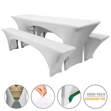 Stretchhusse weiß für 50cm Tische Bierzeltgarnitur Bierbankhusse Biertischhusse