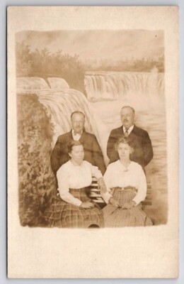 RPPC Two Couples Niagara Falls Faux Falls Studio Prop Real Photo Postcard C44