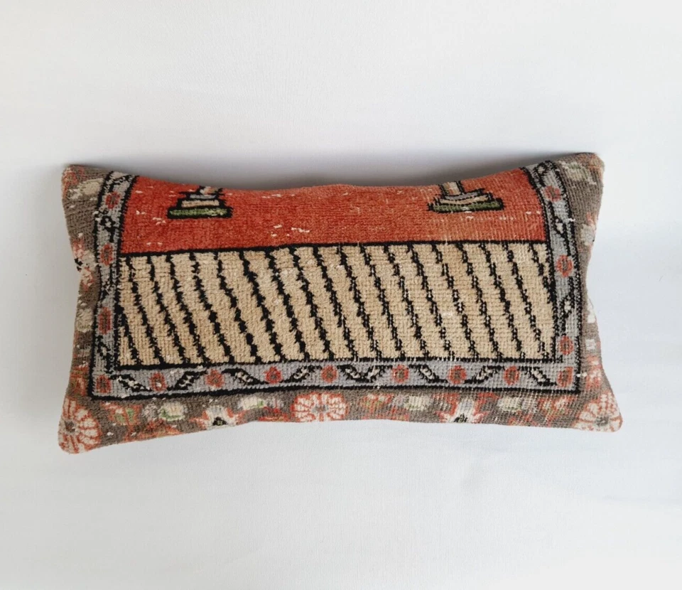 Rustic Turkish Rug Pillow Cover 14x26 inches Unique Handwoven Carpet Pillow - Image 4 of 4