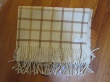 Scotish 100 Lambswool Cream and Beige Fringed Blanket 48x55