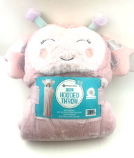 Girls Hooded Throw Faux Fur Fabric Sherpa 50x40in Cute Characters Hand Pockets