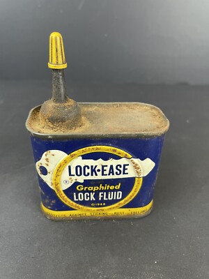 Vintage Lock-Ease Graphited Lock Fluid 4 oz Oil Can with Spout & Lid