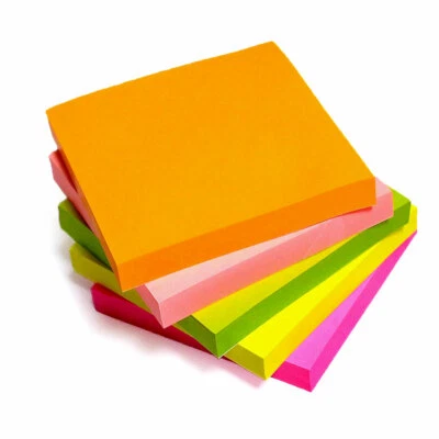 Post It Sticky Notes, Self Adhesive 76mm, Neon Colours Reminder Paper Memo Pads