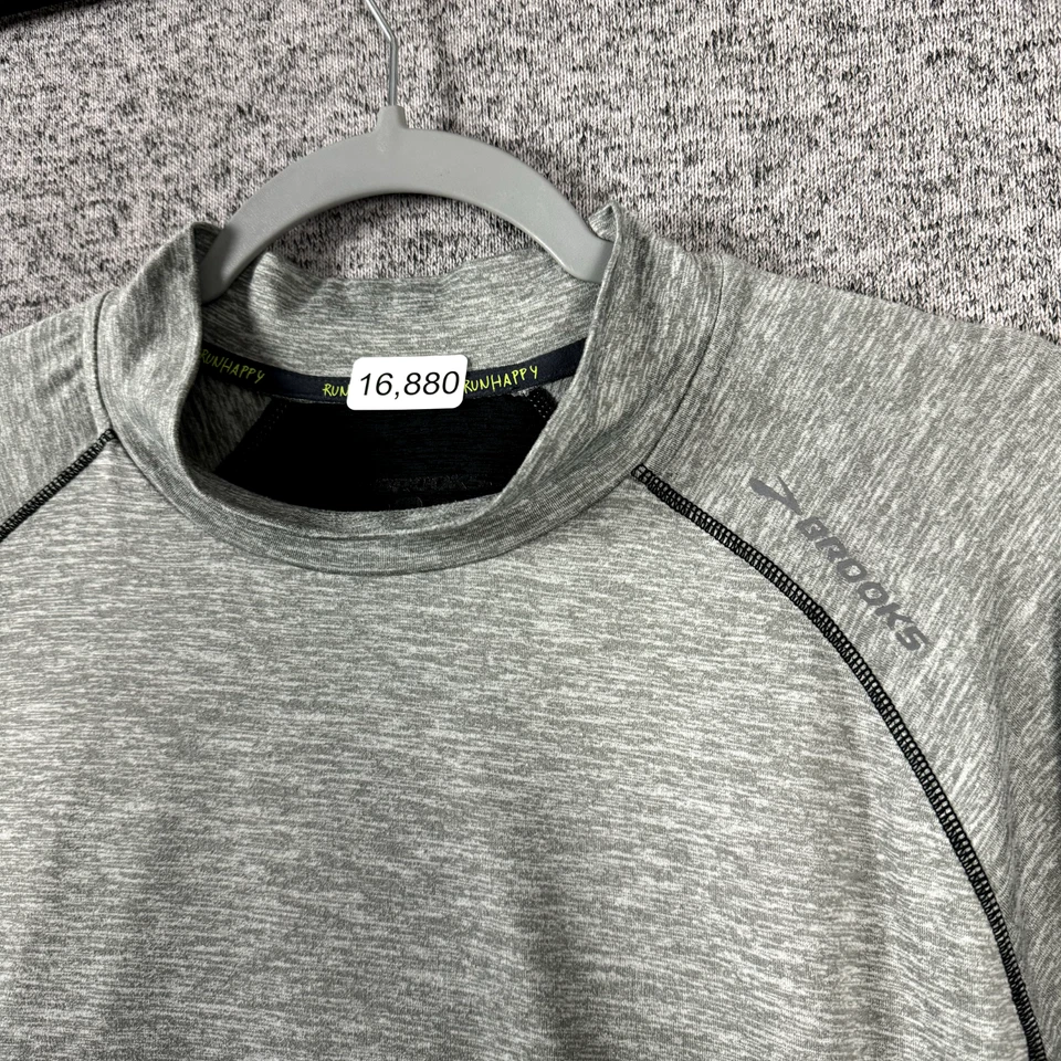 Мужская рубашка пуловер Brooks размер Large серый/черный полиэстер с длинным рукавом - Изображение 3 из 4