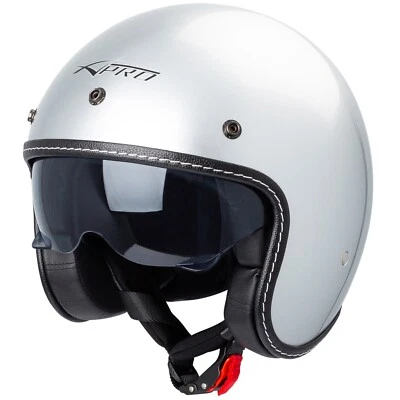 Casque Moto Jet Cafe Racer Homologué ECE 22-06 Scooter Custom Argent - Photo 1/4