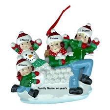 Snowball Fight Personalized Family of 4,5,6 in Christmas Tree Ornament