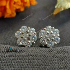 2ct Round Lab Created Diamond Flower Cluster Earrings 14K White Gold Finish