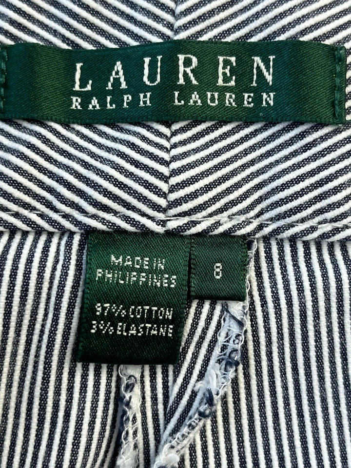 Shorts feminino Lauren Ralph Lauren 8 listrado preto branco Seersucker golfe golfista - Imagem 3 de 4