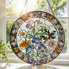 Personalized Stained Glass Birth Flower Suncatcher: Floral Window Hanging decor
