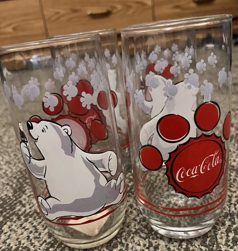 1999 Vintage Coca-Cola Collectible 6" Polar Bear Drinking Glass X4  (502091)