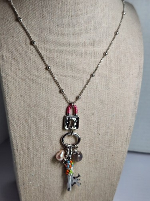 #ad New Next2 Silvertone Key Lock Charm Necklace w Beaded Details 24” Chain $6.07