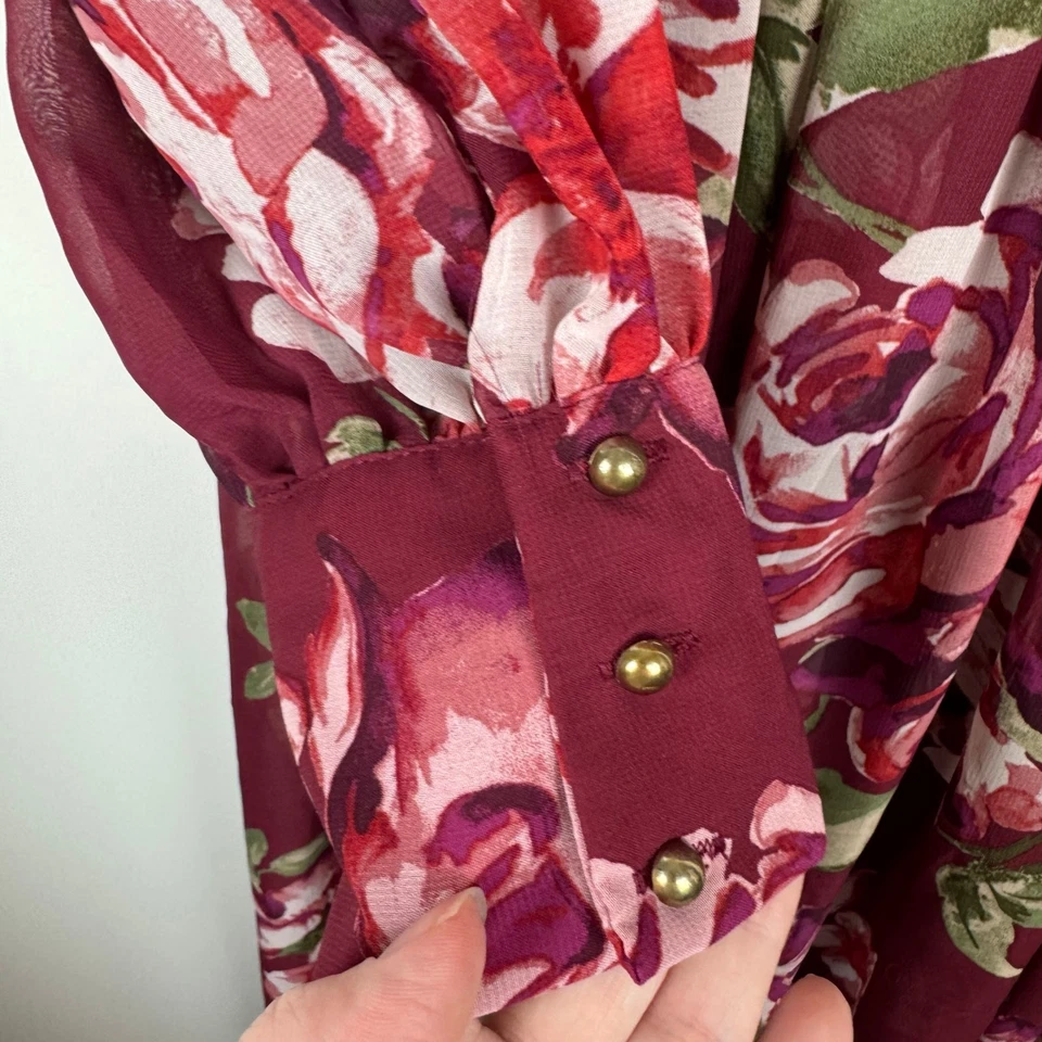 PinkBlush Maternity Chiffon V-Neck Burgundy Floral Maxi Dress Sz M Flowy Boho - Image 4 of 4