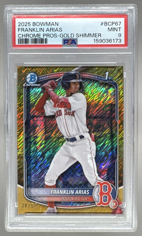 6173 Franklin Arias 2025 Bowman Chrome #BCP-67 Gold Shimmer 1st RC /50 PSA 9