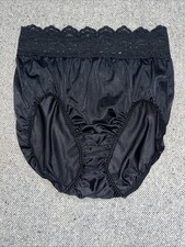 Vintage Olga Nylon Black Satin Scalloped Floral Lace Top Briefs Panties Sissy 6M