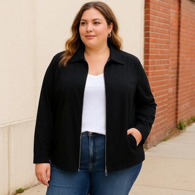 Avenue Plus Size 30 / 32 Black Lightweight Zip Jacket Elevated Basic Athleisure
