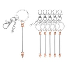 6Pcs Beadable Keychain Bars, Metal Beaded Keychain Blank Bead, Rose Gold