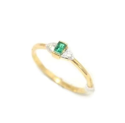 Emerald 18kt Gold Yellow Diamond Ring Diamonds Natural 18 KT Vintage Stone