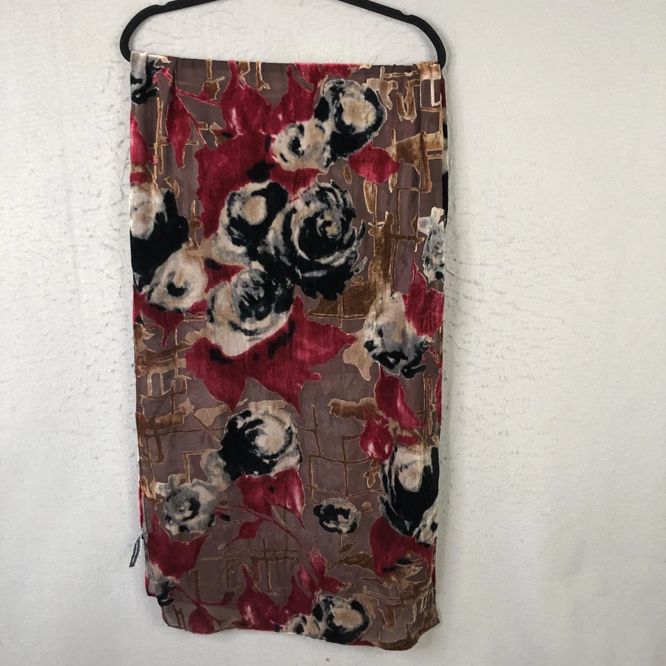 Jones New York Bufanda Mujer Talla Única Rojo Negro Marrón Burnout Terciopelo Floral Transparente Foto 2 de 4
