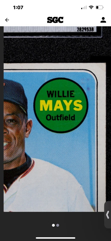 ⬛️🔥Willie Mays🔥🟧1969 Topps #190 Salón de la fama centrado de colección SGC 4 EX Giants Foto 3 de 4