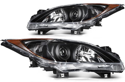 Black Left Right Headlights Assembly Fits 2010-13 Mazda 3 (5-Speed) W/Amber