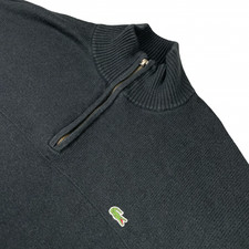 Lacoste Men's 100 Cotton 1/4 Zip Mock Neck Pullover Sweater Black   Size FR 8