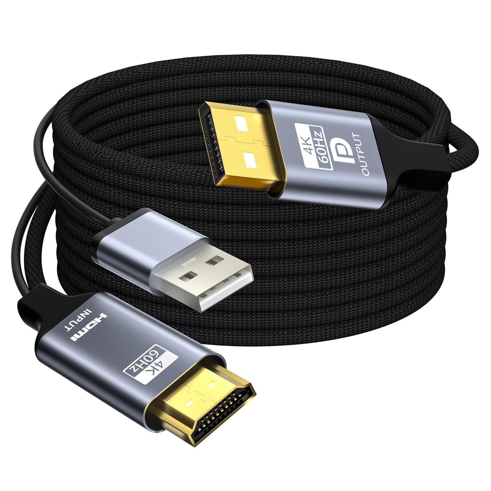HDMI to DisplayPort Adapter, 6 feet Active 4K@60Hz HDMI to DP Braided Cable, ...