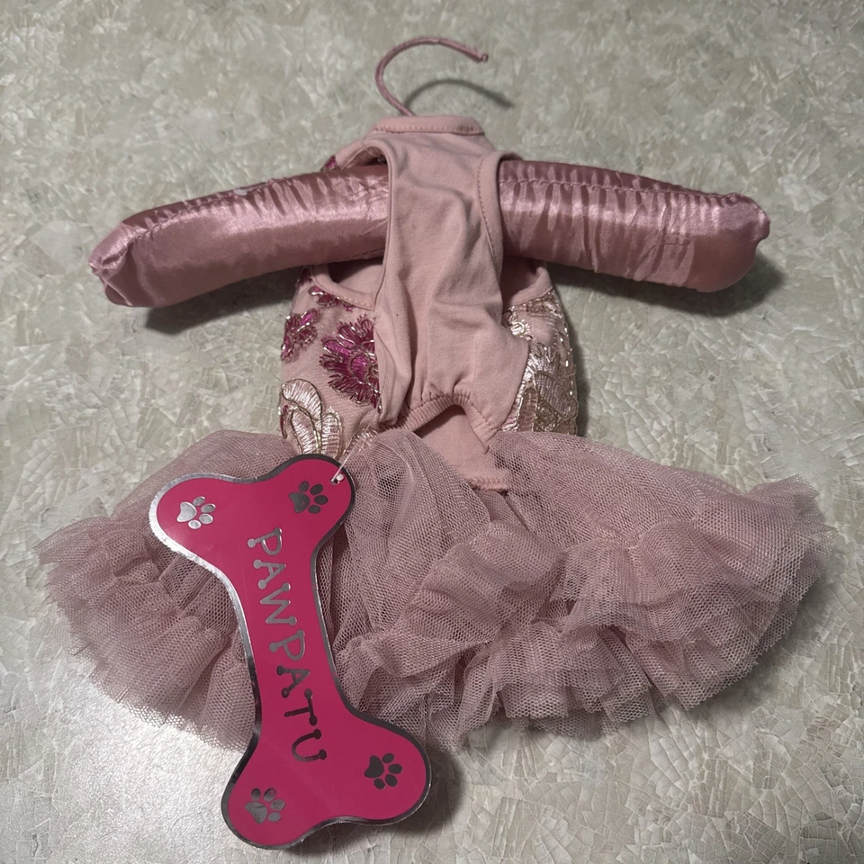 PawPatu Rosa Rosas Volantes Satén Arco Cachorro Perro Vestido Tutú XS Nuevo Regalo Para Perros Foto 3 de 4