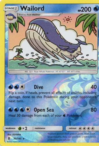 Pokemon Wailord Guardians Rising 30/145 Reverse Holo LP