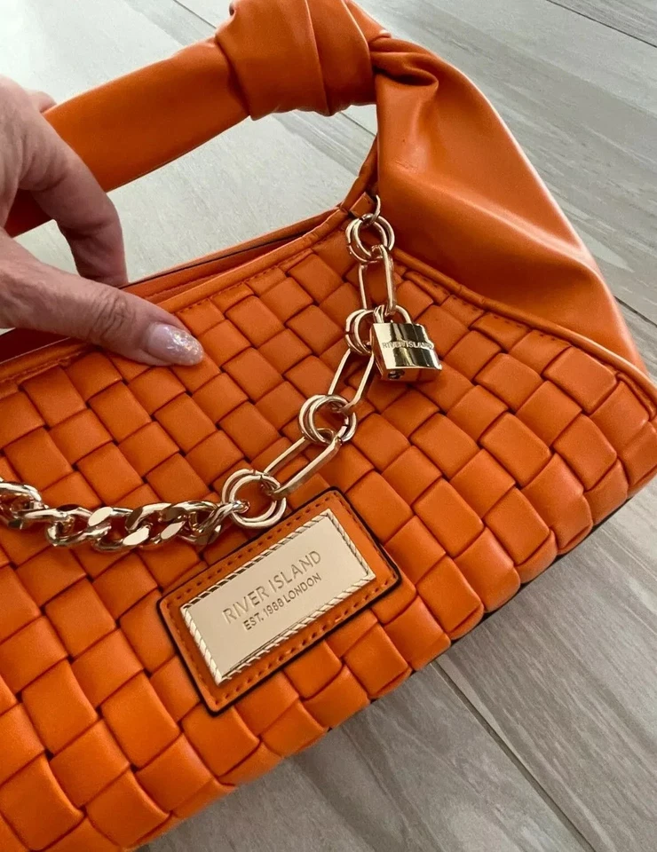 RIVER ISLAND orange scrunch bag Hand bag Shoulder Bag faux leather - Image 2 of 4