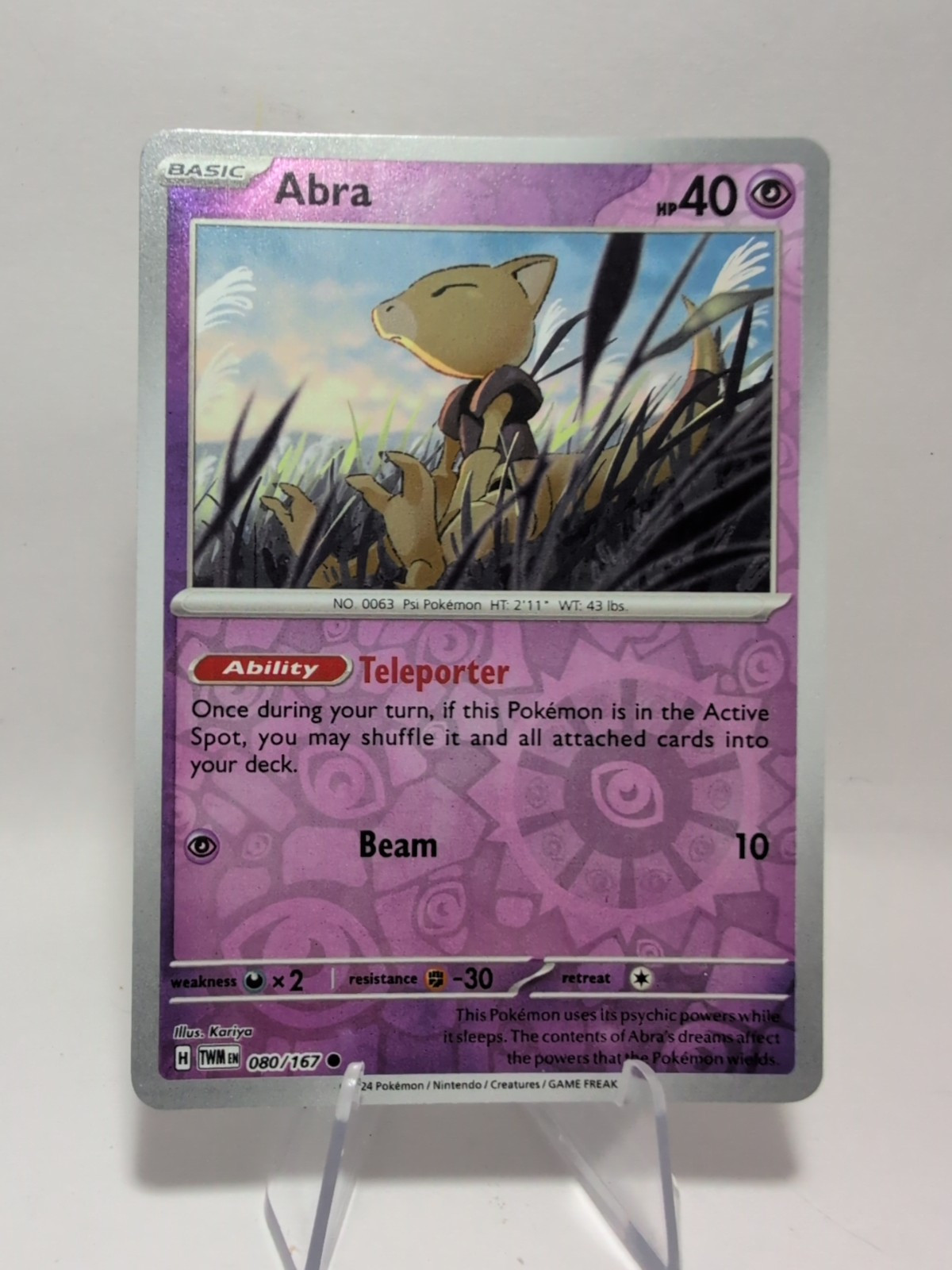 Pokemon TCG Card - Abra 080/167 - Reverse Holo -  Twilight Masquerade - NM/M