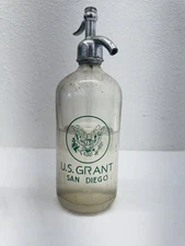 RARE Vintage Clear Glass U.S Grant Hotel San Diego Seltzer Water Bottle