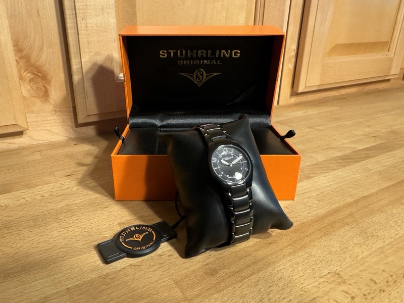 Stuhrling Original Women's Quartz Black Stainless Steel Dial Watch New NIB