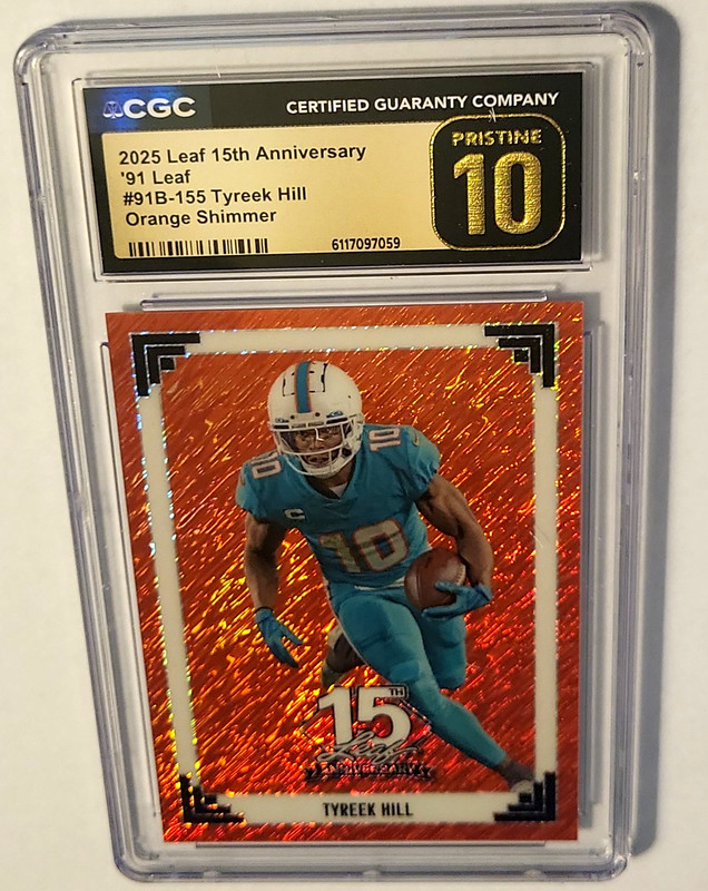 Tyreek Hill 2/4 Pristine 10 2025 Leaf 15th Anniversary Orange Shimmer