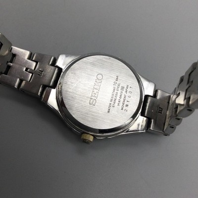 Seiko V174-0AC0 Womens Watch 28mm Blue Dial Two Tone Solar Date Stainless 7.25\