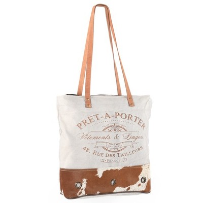 OH Ohlay Bags OHV167 Tote Upcycled Canvas Hair-On Genuine Leather Women Bag
