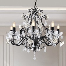 Modern Crystal Chandelier Classic Black 8-Light Ceiling Pendant Light E12 Hotel
