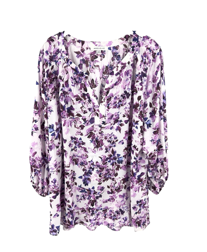 Rose + Oliv Blumen Top Damen Größe 2X Lila leichte Bluse Shirt Fee