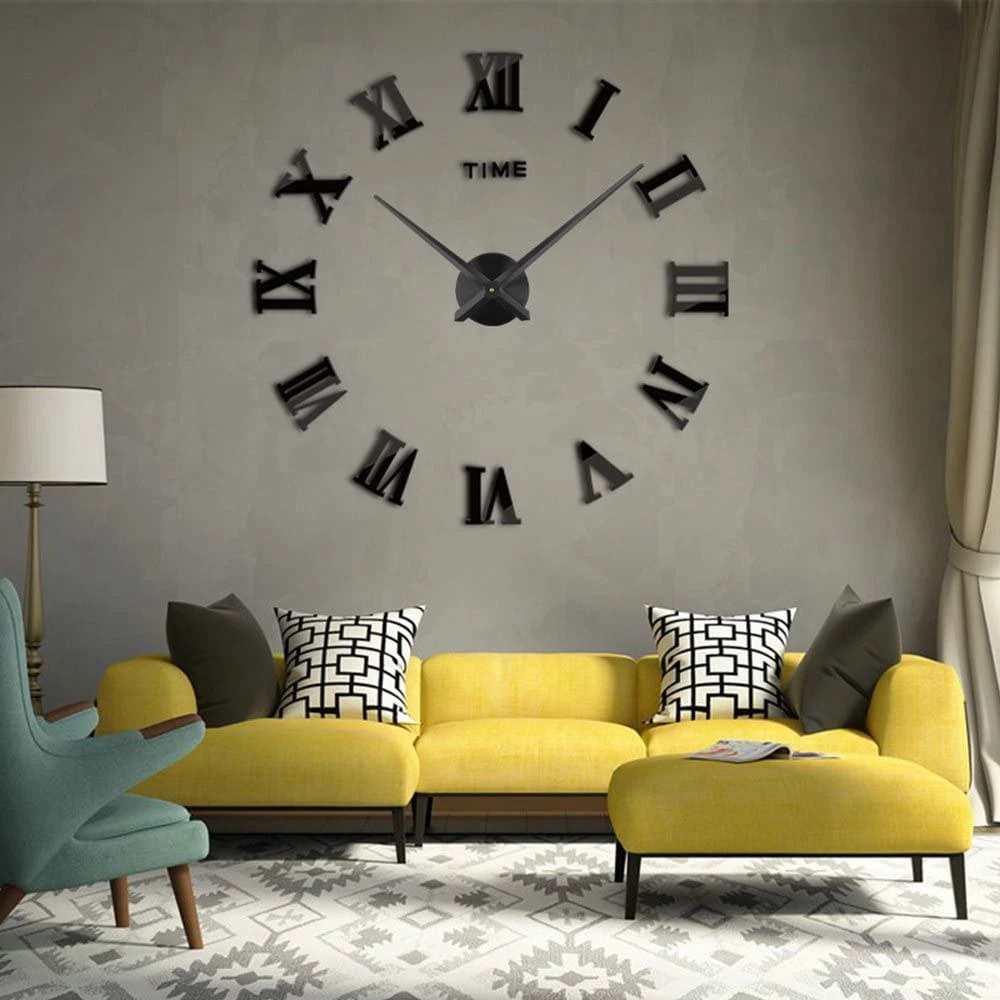 Relojes de pared grandes para decoración de sala de estar, reloj de pared  moderno 3D con números de espejo, calcomanías para decoración del hogar y  la